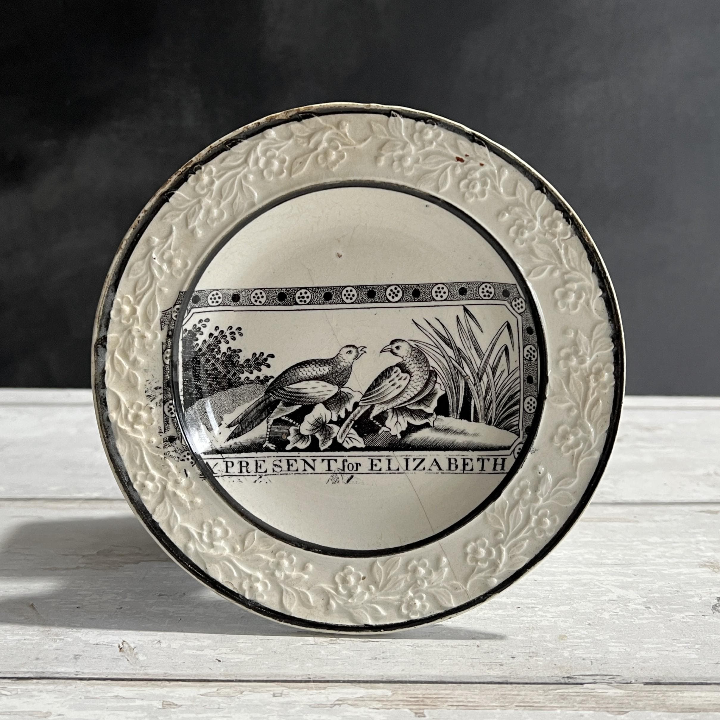 A Present For Elizabeth Antique Childs Reward Plate Nurseryware Circa 1820 RARE AF
