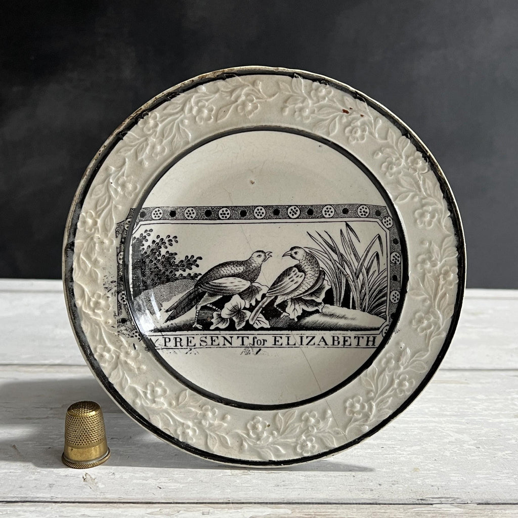 A Present For Elizabeth Antique Childs Reward Plate Nurseryware Circa 1820 RARE AF