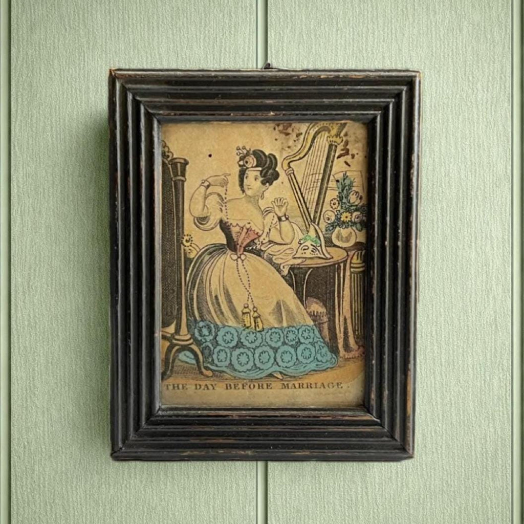 19th Century Miniature Cottage Print The Day Before Marriage Newlywed C 1830