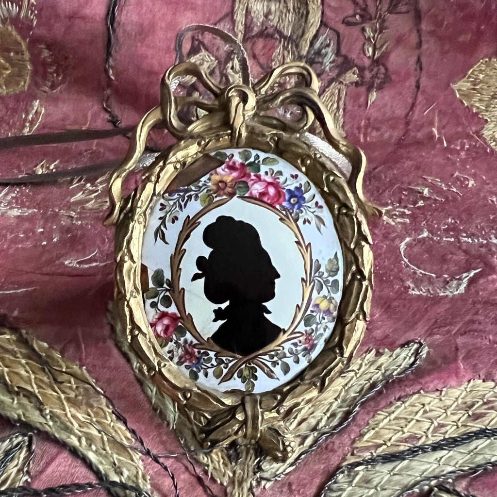 Georgian Enamel Portrait Miniature, Floral Gilt Frame (Dolls House Size)