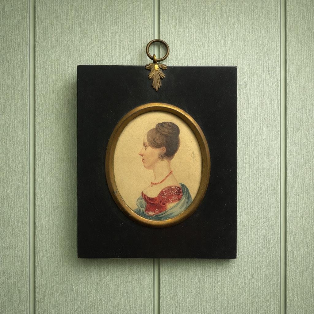 19th Century Portrait Miniature Regency Lady Painting Red Dress Circa 1820
