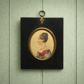 19th Century Portrait Miniature Regency Lady Painting Red Dress Circa 1820