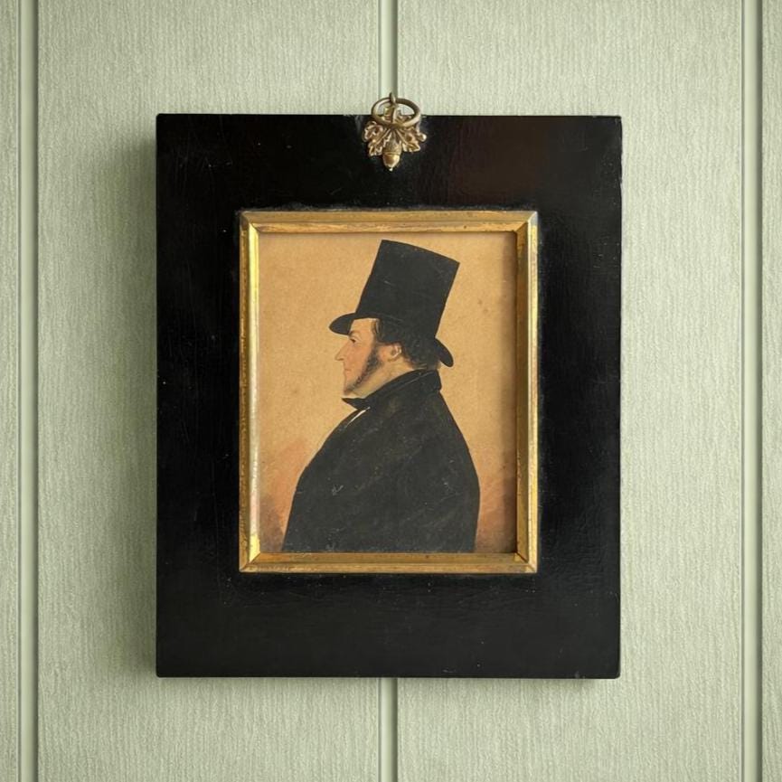 19th Century Portrait Miniature Gentleman In Top Hat C 1820