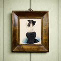 Antique Folk Art Portrait Miniature Lady Black Dress RARE Pressed Frame American School, 1840