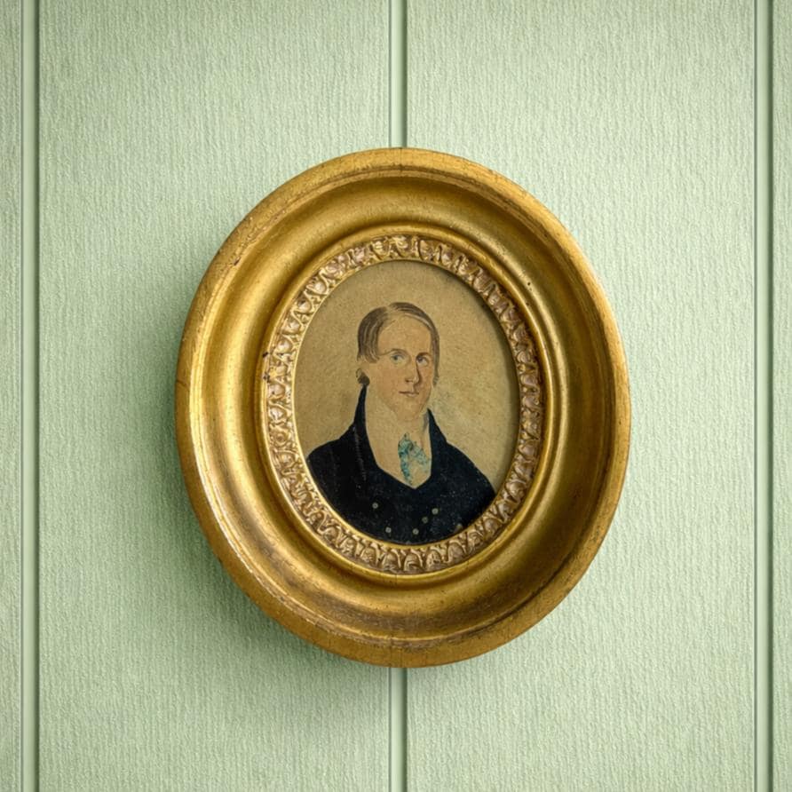 18th Century Painting Portrait Miniature Young Gentleman Gilt Oval Frame Circa 1790