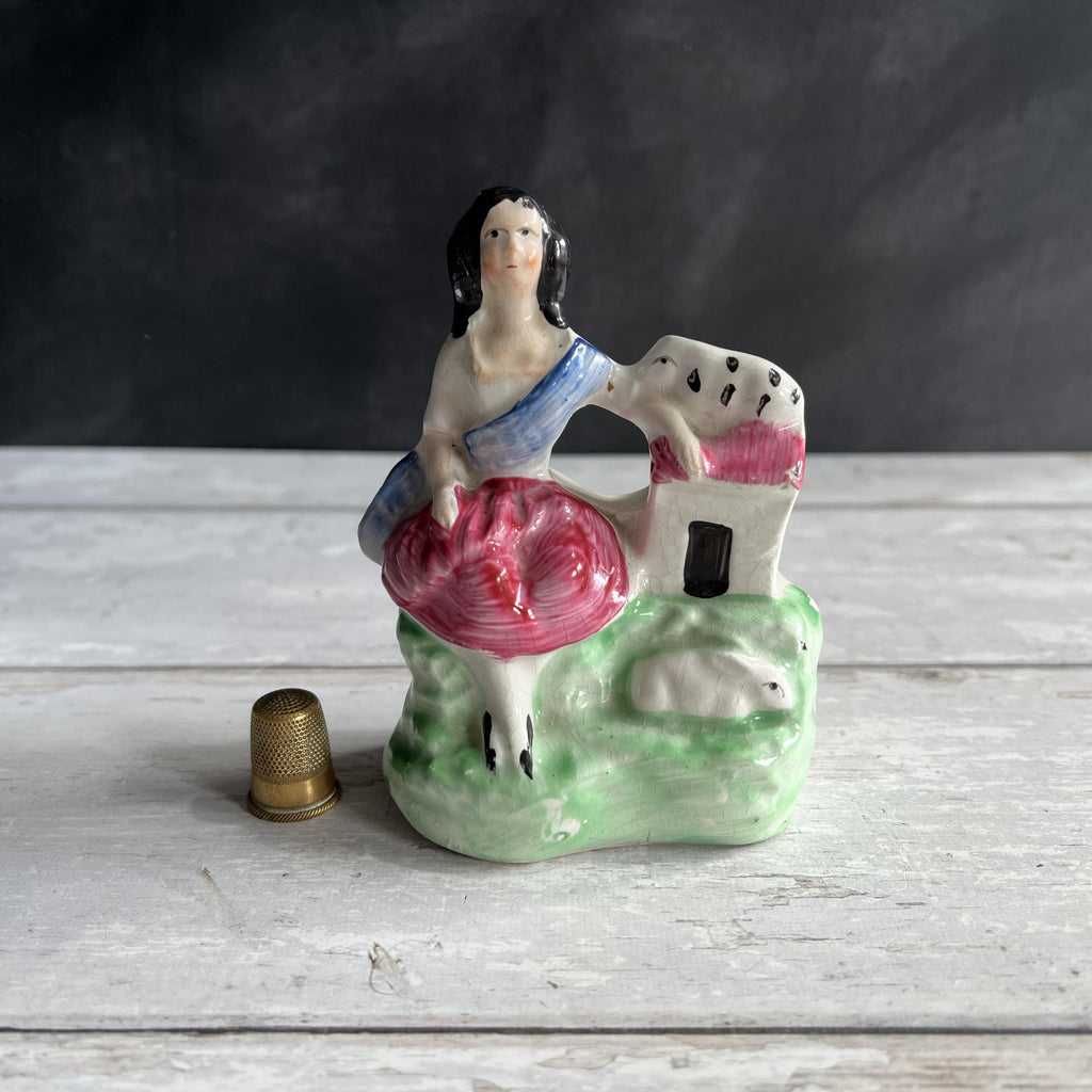 19th Century Miniature Staffordshire Figure Rabbit and Girl C 1870
