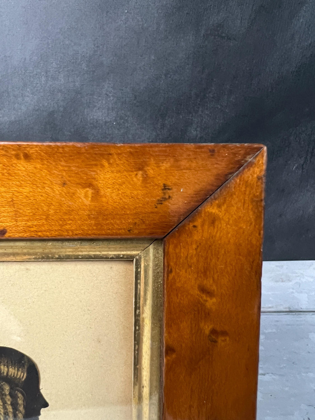 19th Century Portrait Silhouette Young Victorian Lady Birds Eye Maple Frame C 1840