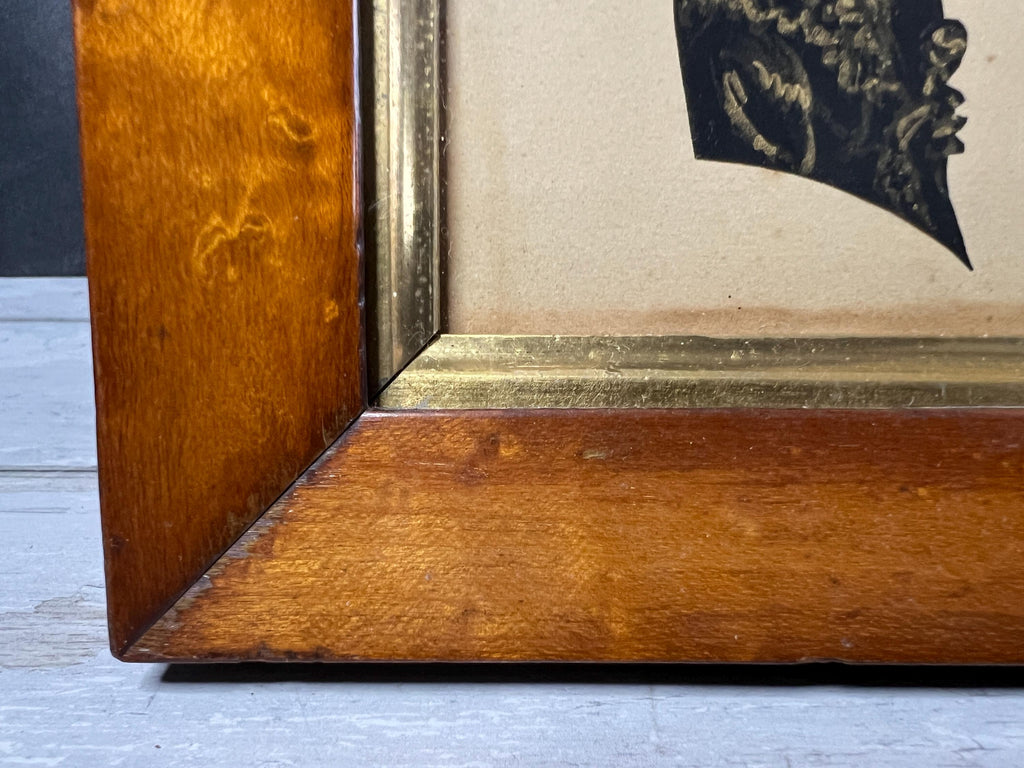 19th Century Portrait Silhouette Young Victorian Lady Birds Eye Maple Frame C 1840