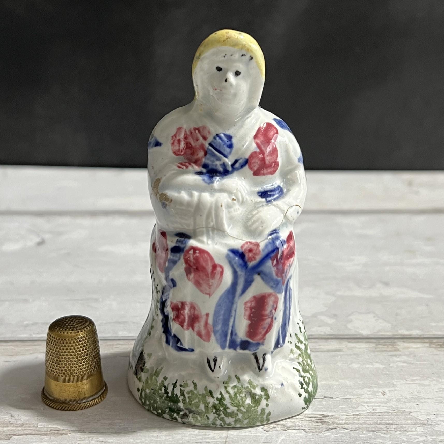 19th Century Miniature Spongeware Figure Circa 1810 Yorkshire Pottery AF