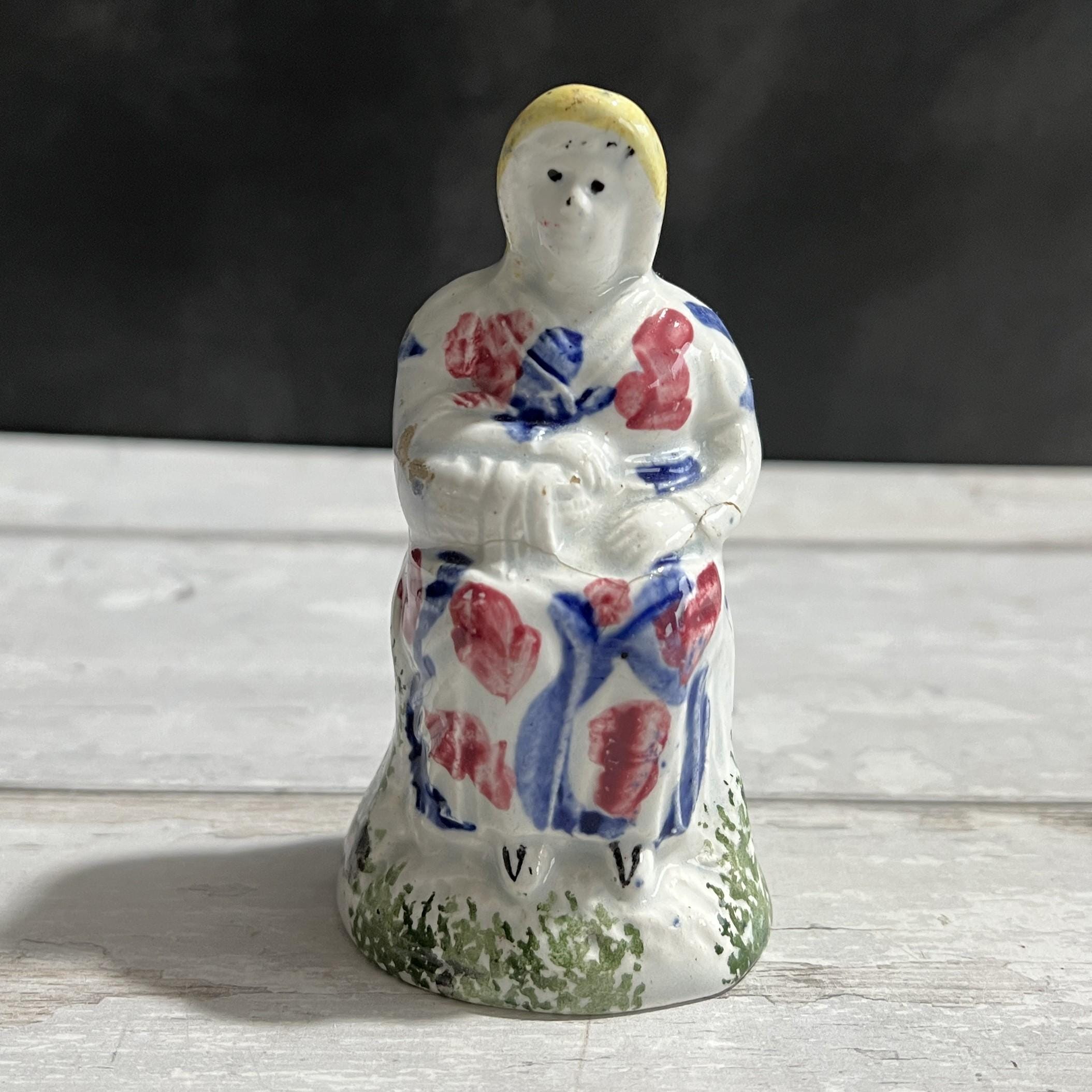 19th Century Miniature Spongeware Figure Circa 1810 Yorkshire Pottery AF