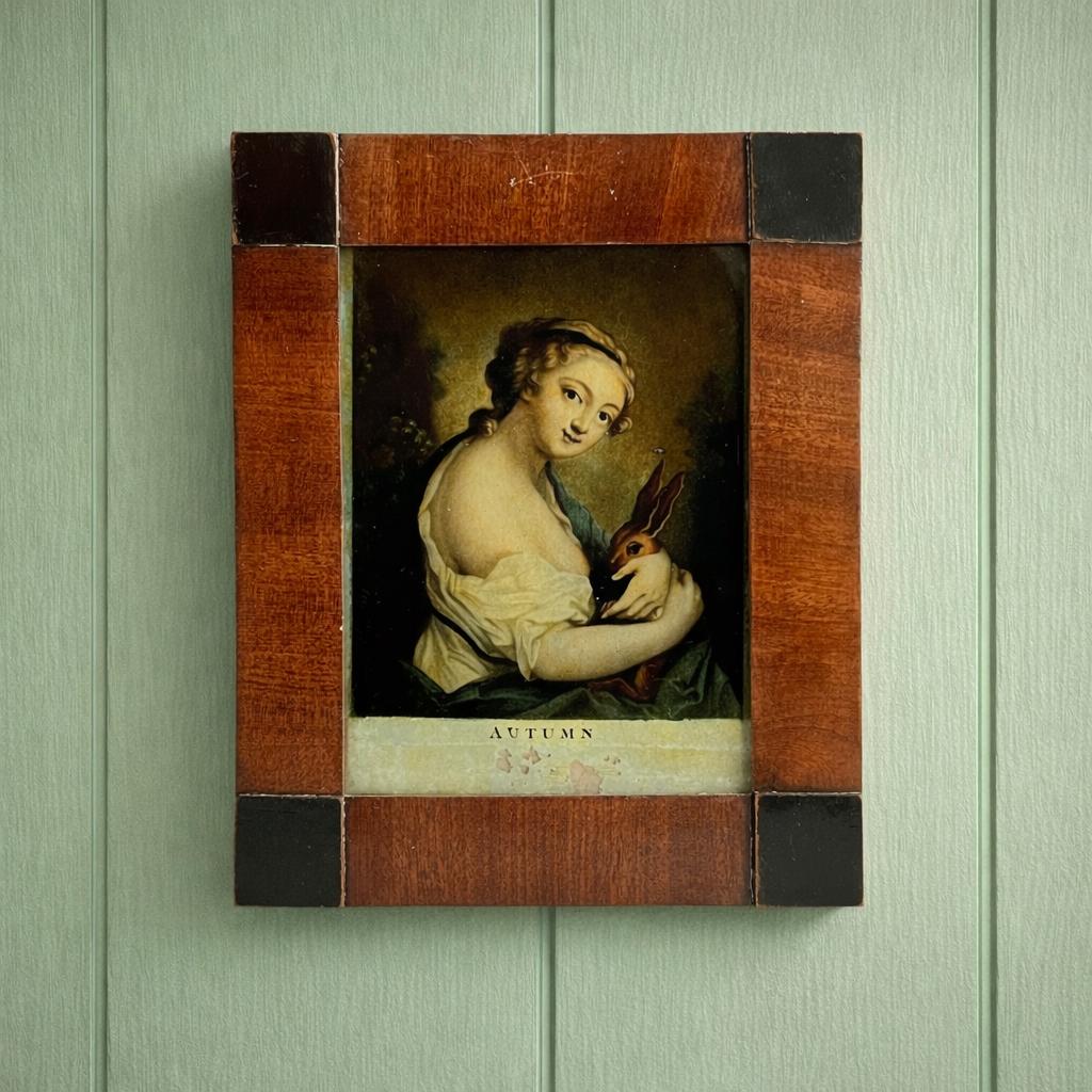 19th Century Reverse Print On Glass Autumn Mezzotint After Rosalba Carriera Circa 1820 AF