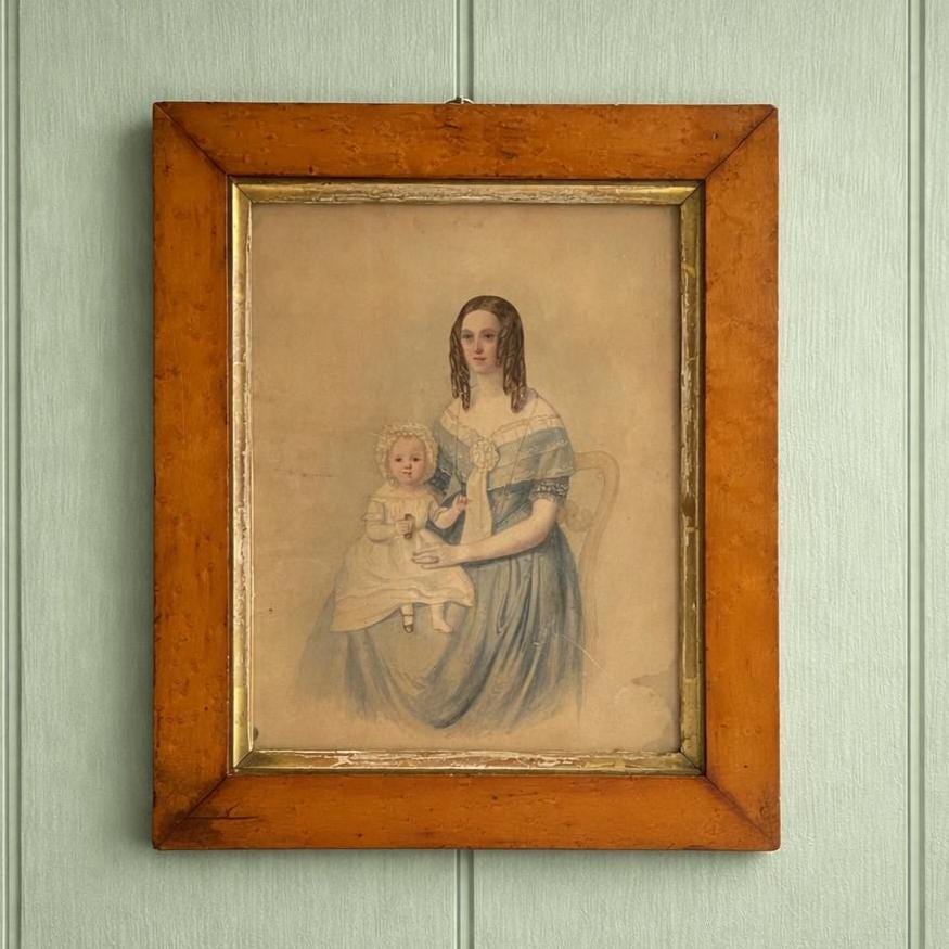 Antique Painting Portrait Mother and Child English Circa 1840