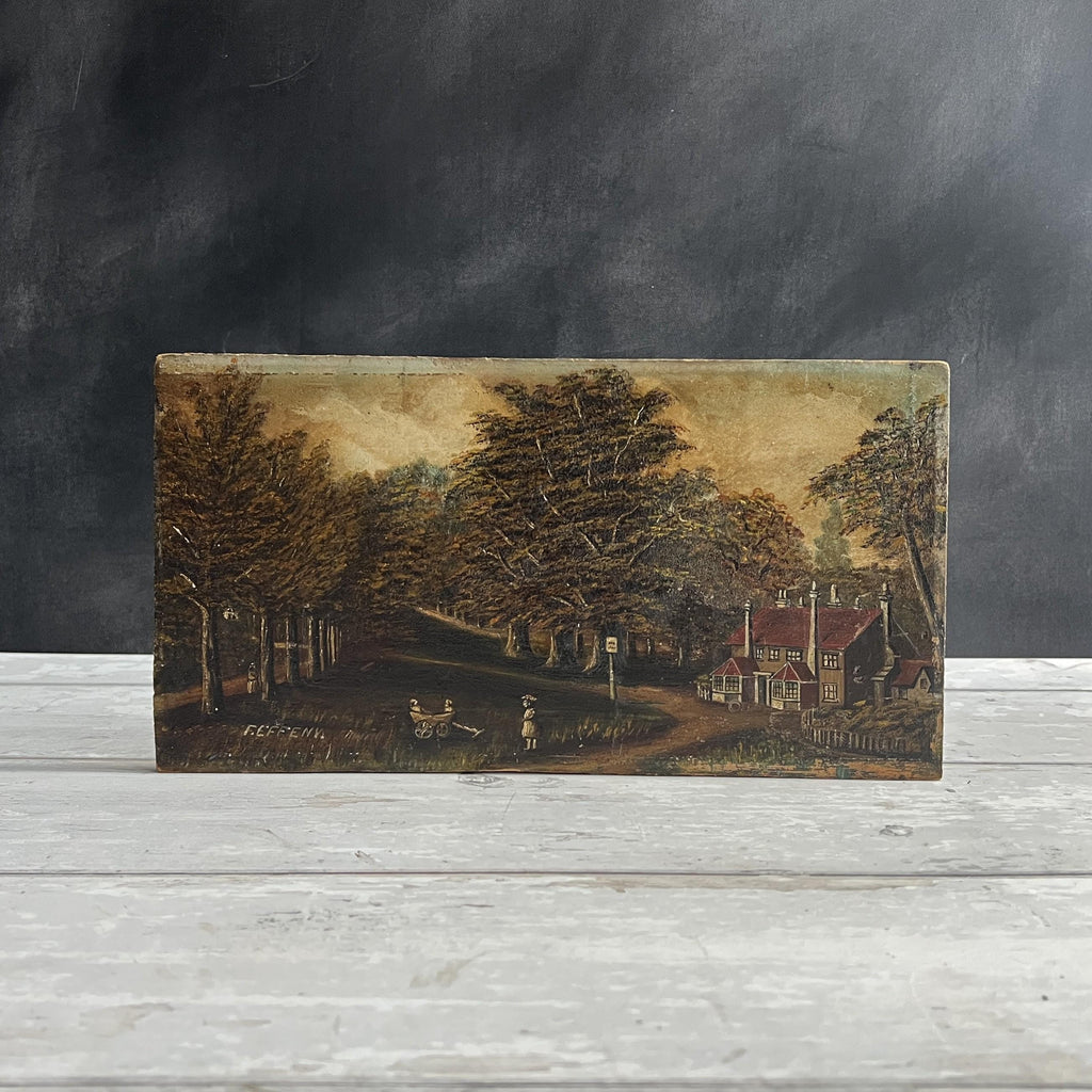 19th Century English Folk Art Oil Painting The Cowherds Inn Southampton C 1880