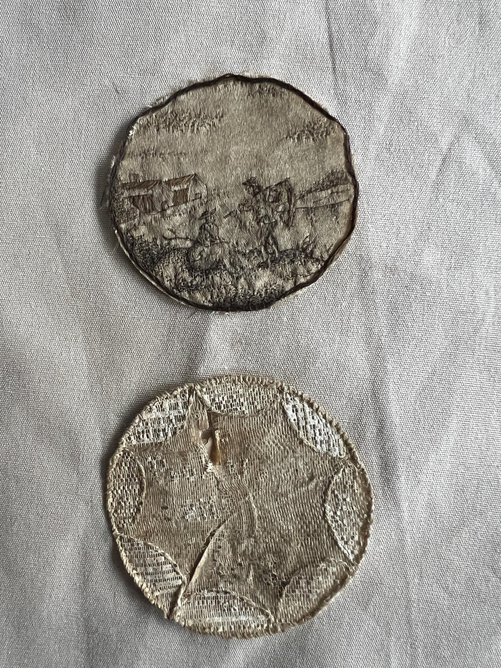 18th Century Pocket Watch Sampler Pair in Hair Work and Paste Work Needle Lace Circa 1790 AF VERY RARE