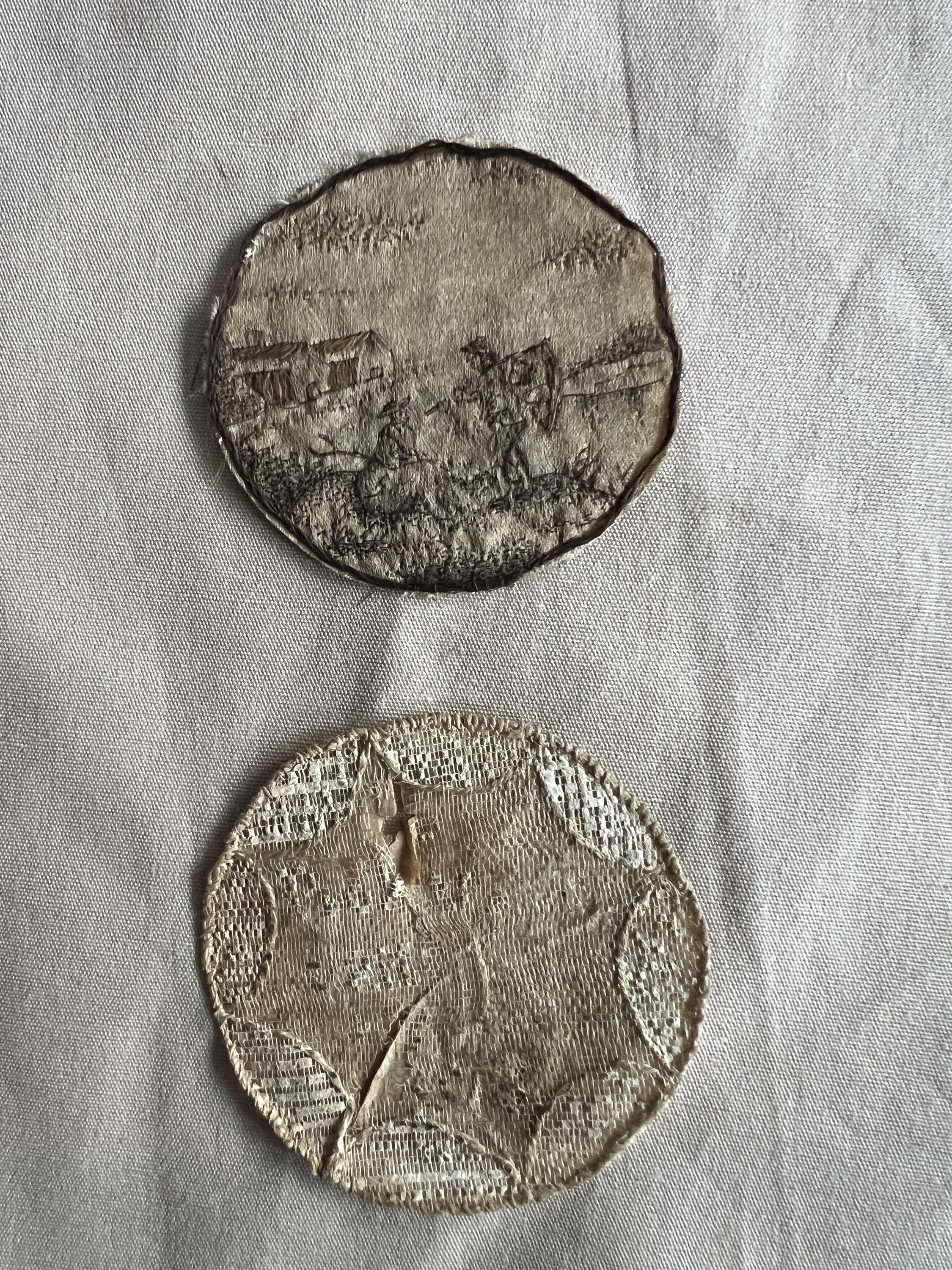 18th Century Pocket Watch Sampler Pair in Hair Work and Paste Work Needle Lace Circa 1790 AF VERY RARE