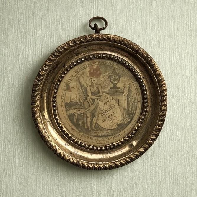 Antique 19th Century Watch Paper Leitch Watch Maker Pressed Brass Frame