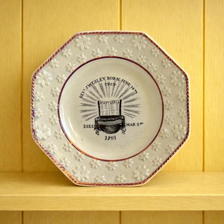 RARE 19th Century John Wesley Methodist Childs Nursery Plate Pink Lustre Luster C 1830