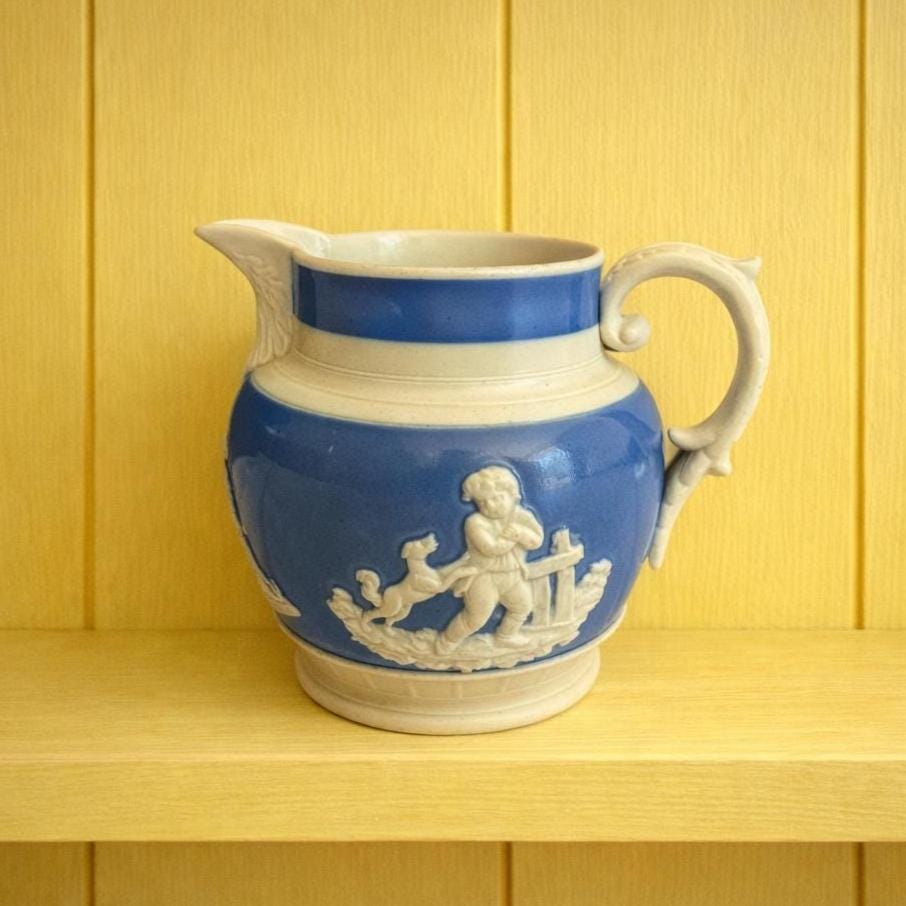 Antique Miniature Jug Chetham & Woolley Putto and Dogs Design Staffordshire England