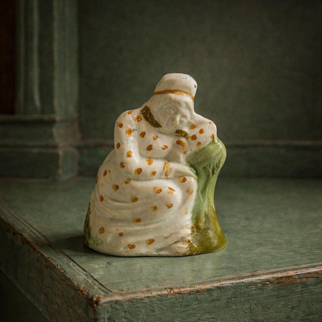 19th Century Toy Prattware Staffordshire Figure Lady Resting Circa 1810 AF