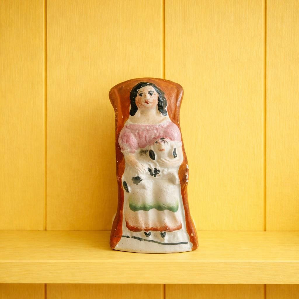 19th Century Miniature Staffordshire Figure Little Girl Seated Dog Puppy TINY C 1860