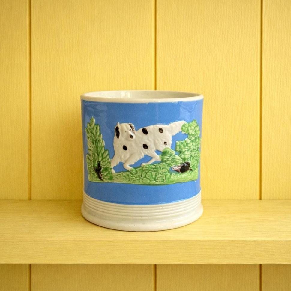 RARE 19th Century Large Dog Sprigged Mug Classical Figures C 1840