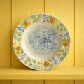 Antique Nursery Ware Plate 1820s English Pearlware Blue & White Children's Scene