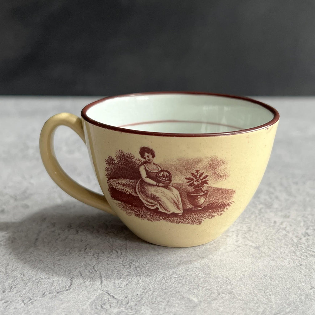 Antique English Drabware Toy Cup and Saucer Adam Buck Mother & Child Circa 1815