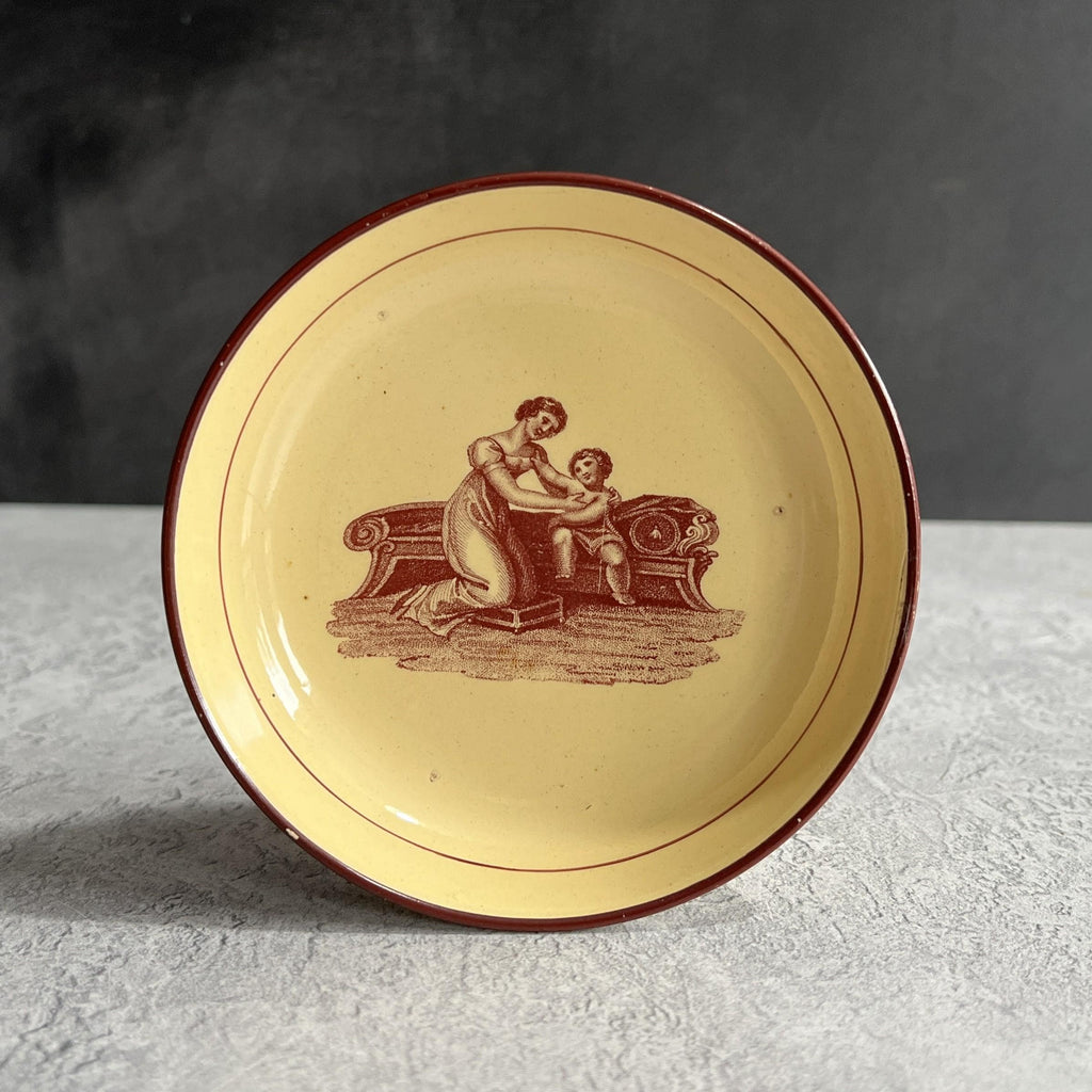 Antique English Drabware Toy Cup and Saucer Adam Buck Mother & Child Circa 1815