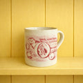 Antique 1850s Childs Alphabet Mug Red Transferware Owl & Nest