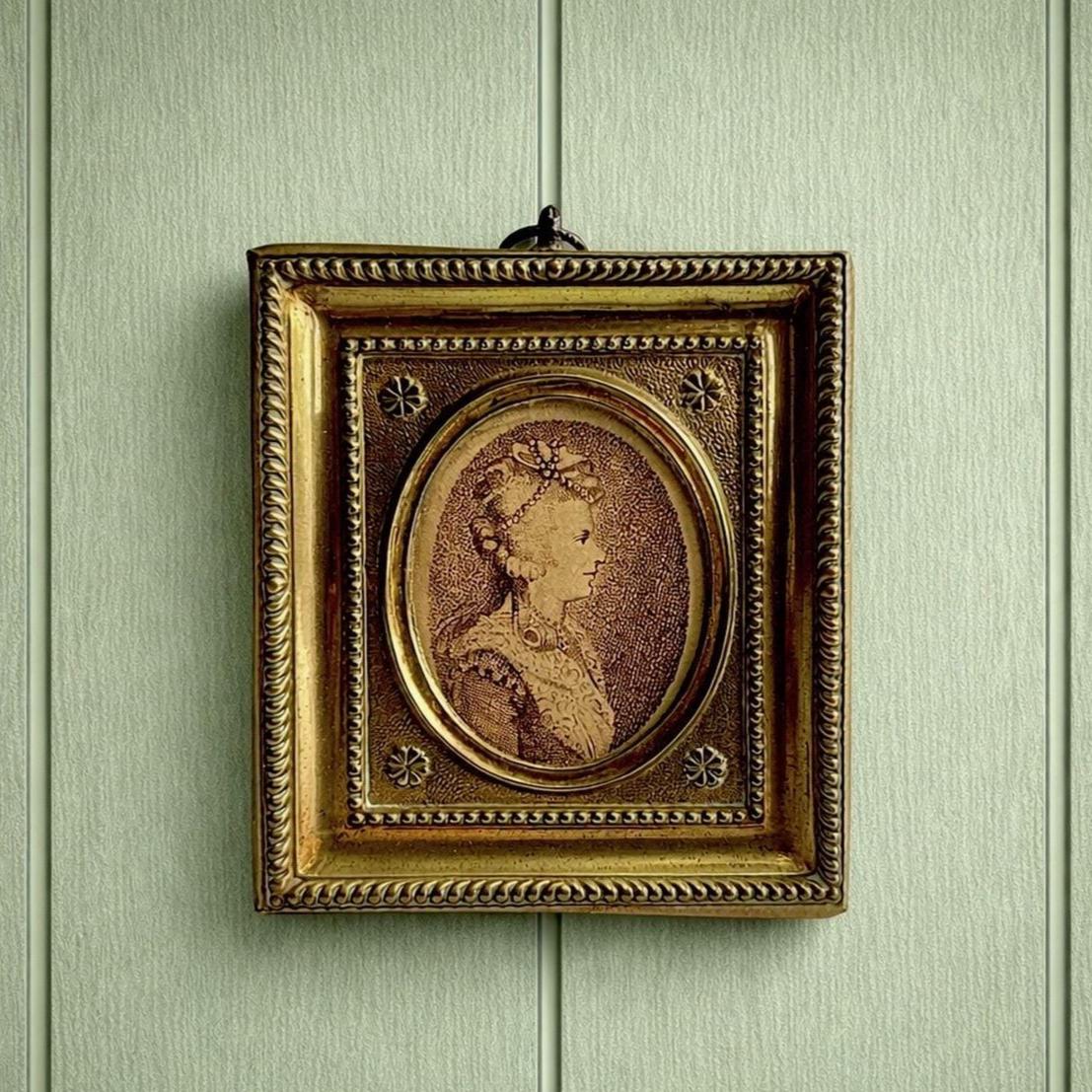 Antique 19th Century Portrait Miniature Engraving Princess Frederica Brass Frame 1795