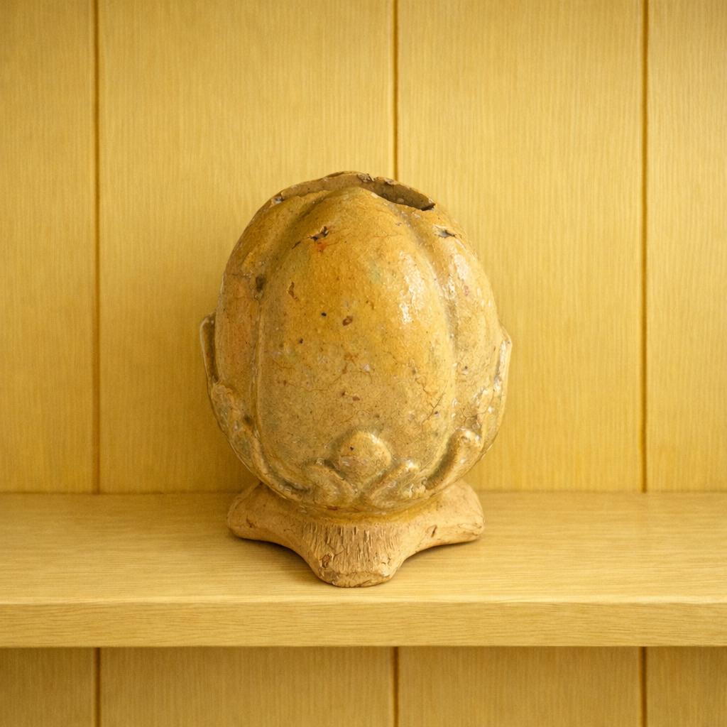 Childs Pottery Money Box Coin Bank Acorn Design Folk Art C 1860 Yellow Ware