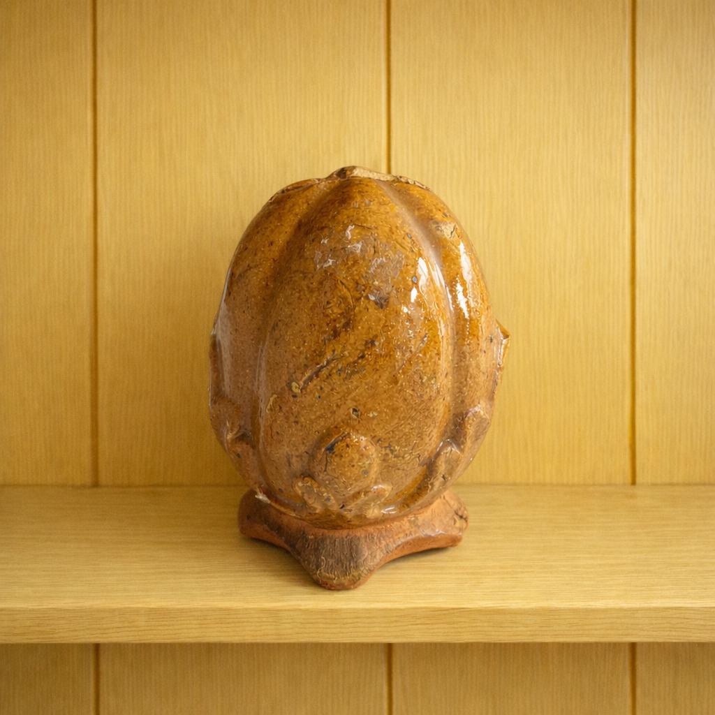 19th Century Childs Pottery Money Box Coin Bank Acorn Design Folk Art C 1860