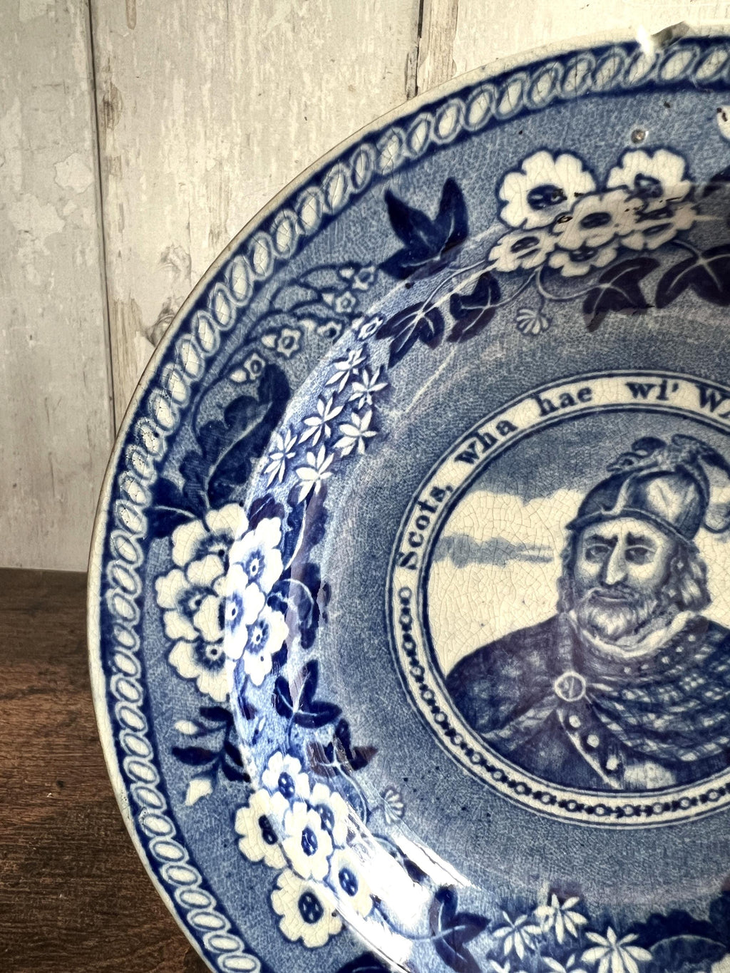 Antique Scottish William Wallace Pearlware Plate Blue and White Transferware Robert Burns Poem C 1820 Great Provenance