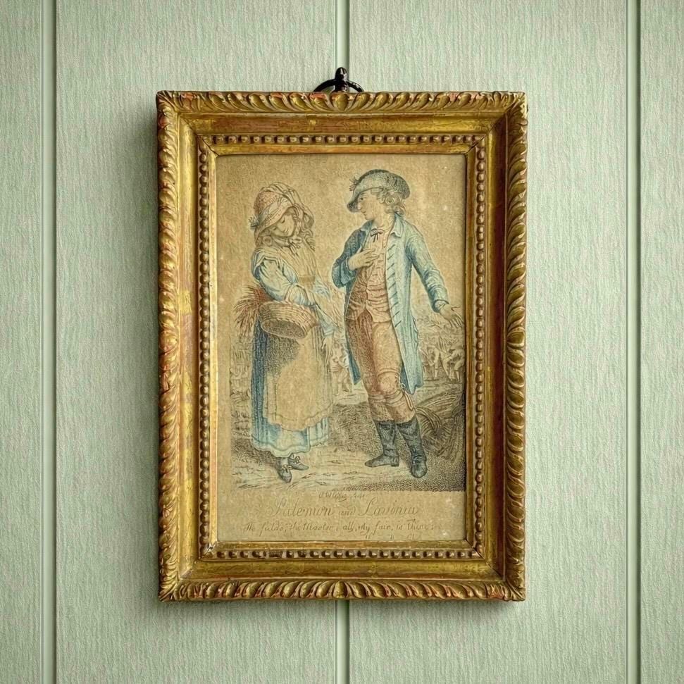 18th Century Stipple Engraving Palemon And Lavinia Rural Lovers Harvest English C 1780