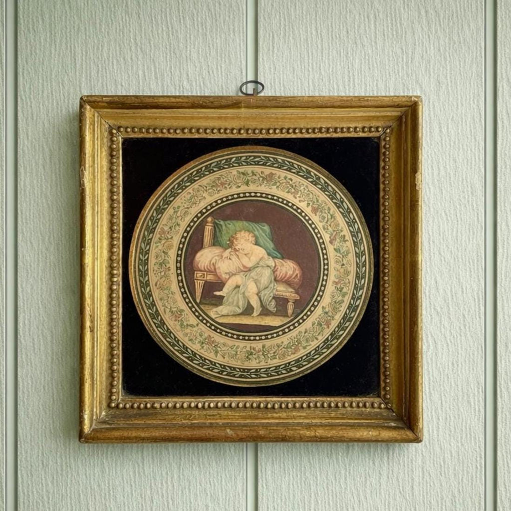 18th Century Classical Engraving Sleeping Child Gilt Frame 1794