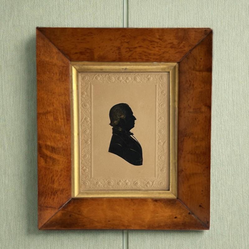 Antique Gentleman Silhouette, Dobbs Embossed Card, C 1840s