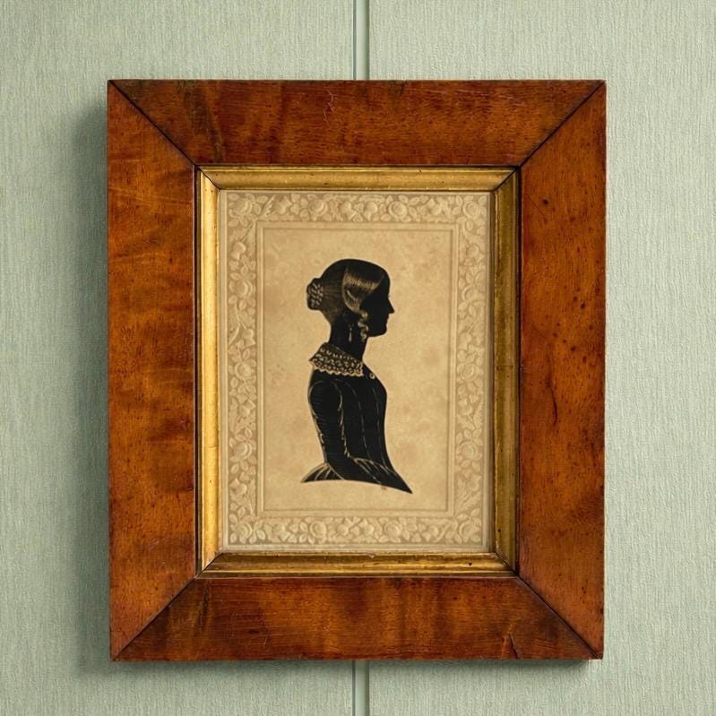 Antique Silhouette Portrait: Lady Cowley, Dobbs Embossed Card, 1840s