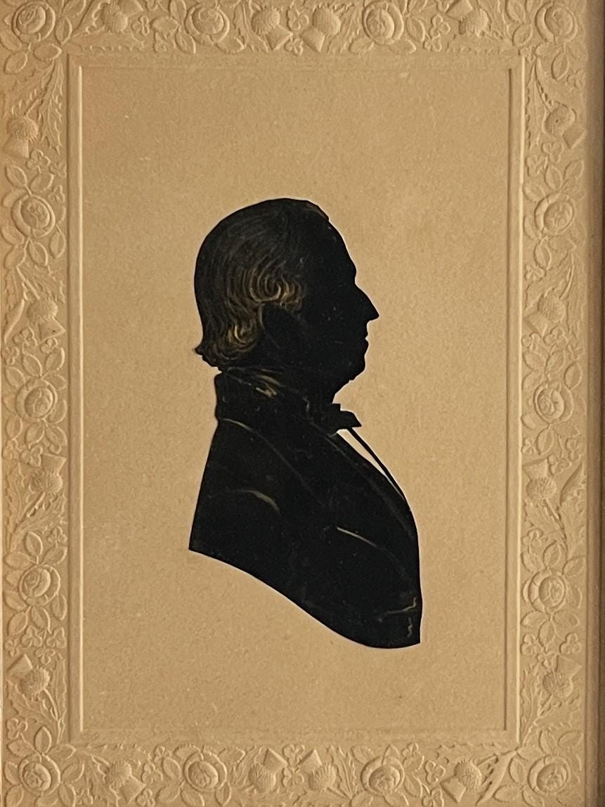 Antique Gentleman Silhouette, Dobbs Embossed Card, C 1840s