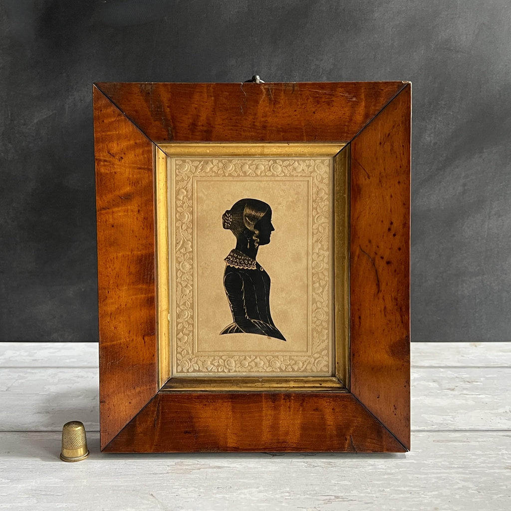 Antique Silhouette Portrait: Lady Cowley, Dobbs Embossed Card, 1840s
