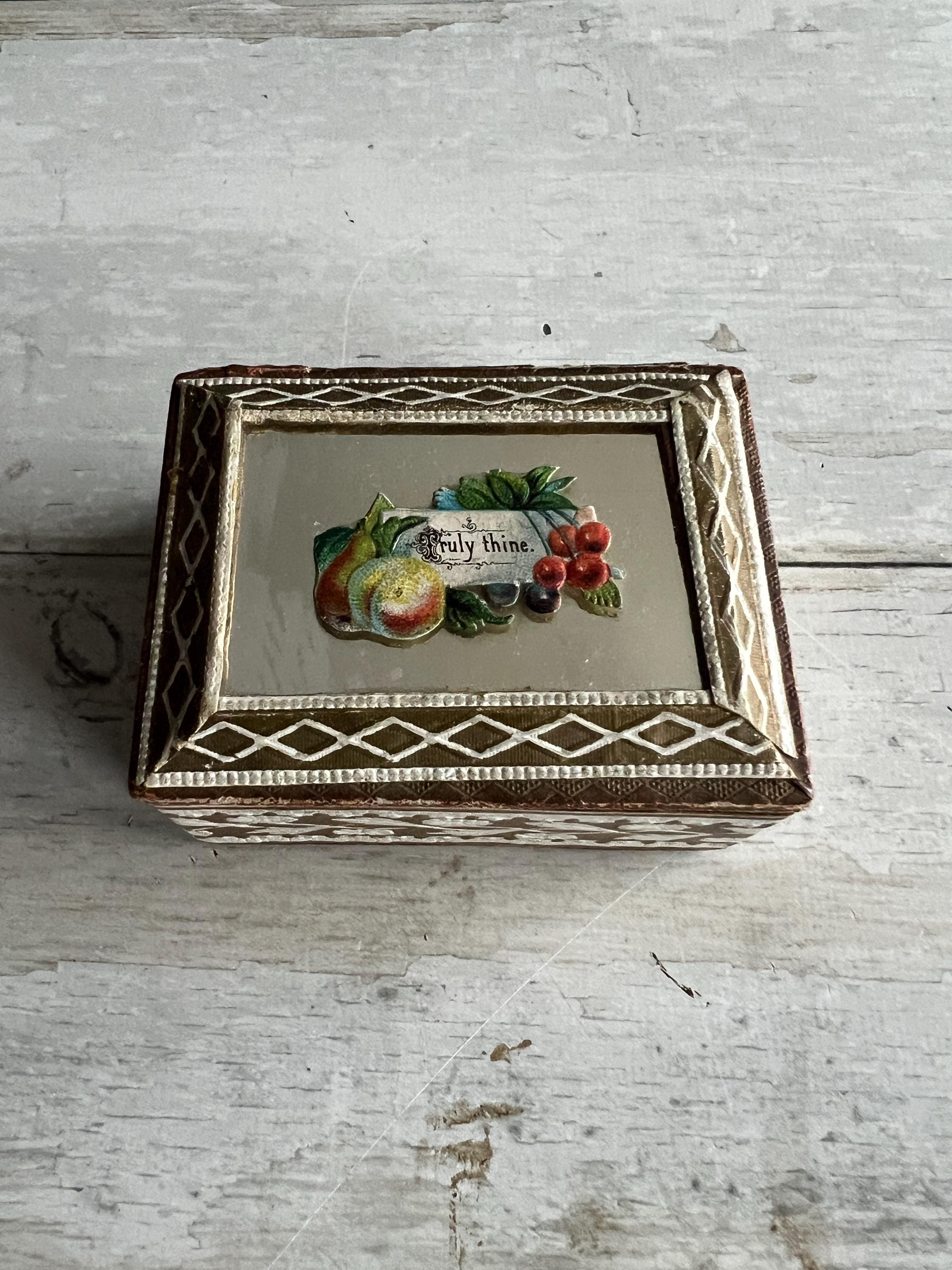 Antique Victorian Miniature Needle Packet Case Sewing Box Mirror Pullout Holder C 1870