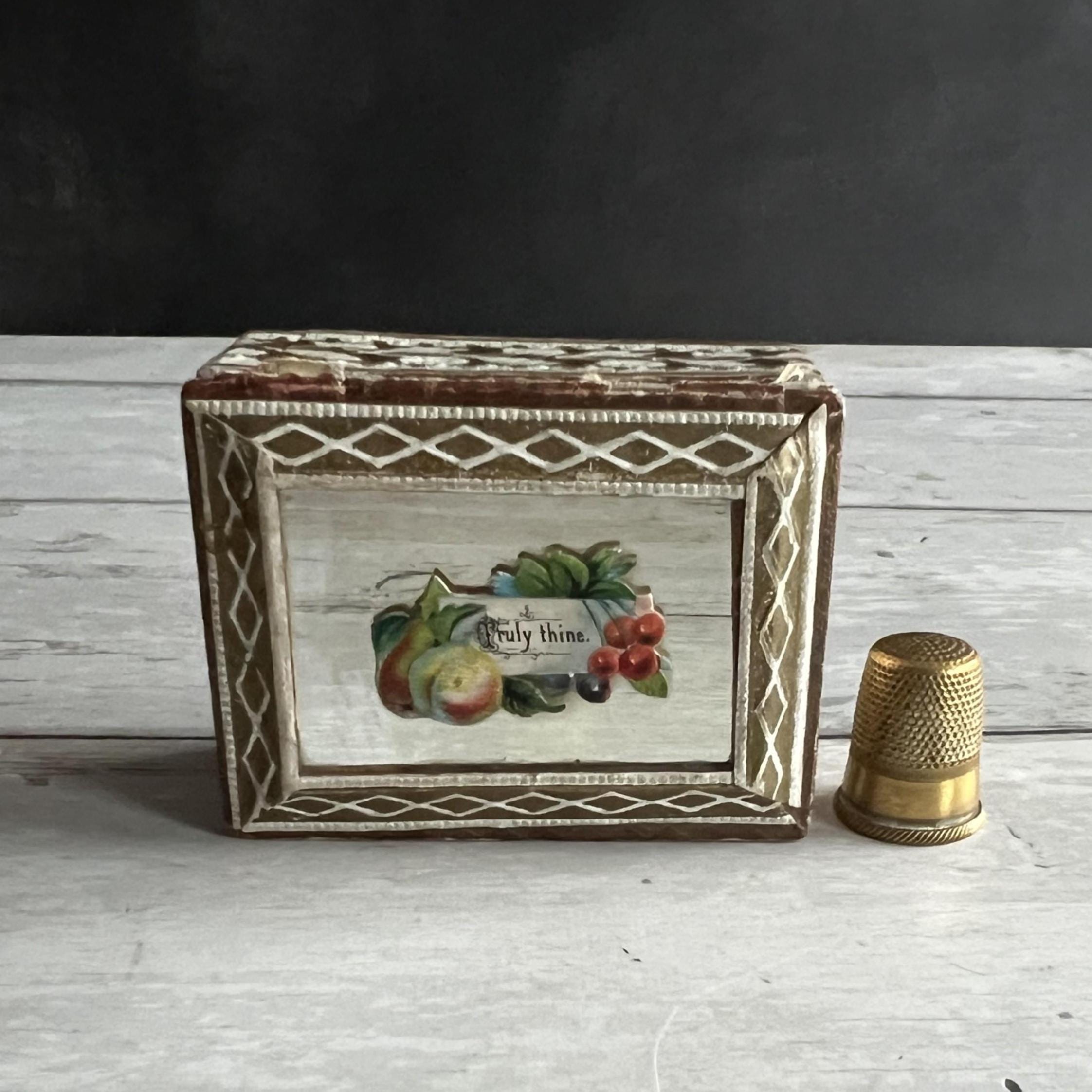Antique Victorian Miniature Needle Packet Case Sewing Box Mirror Pullout Holder C 1870