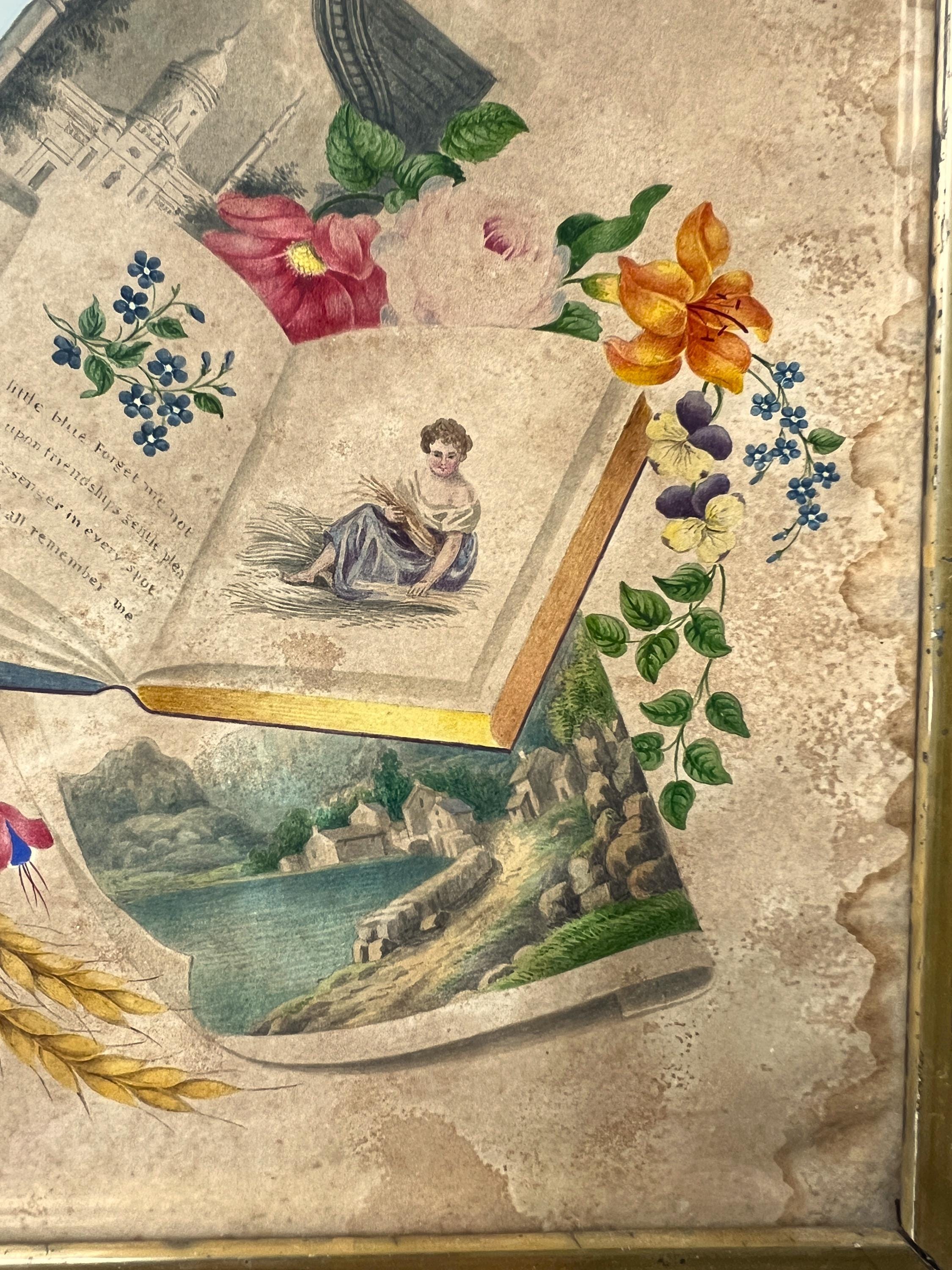 Antique Georgian Trompe-L'oeil Painting C1830s Romantic Valentine