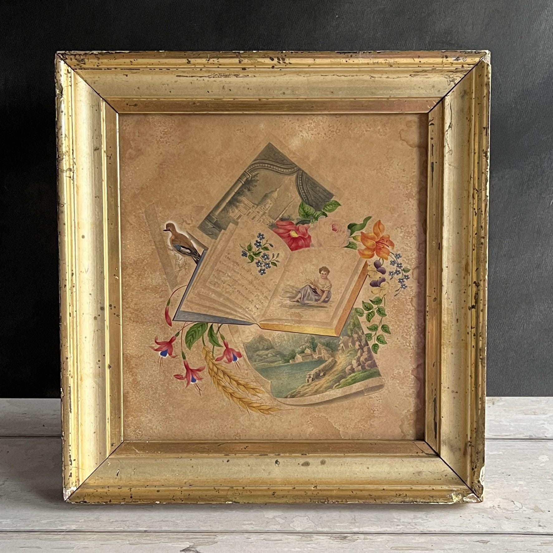 Antique Georgian Trompe-L'oeil Painting C1830s Romantic Valentine
