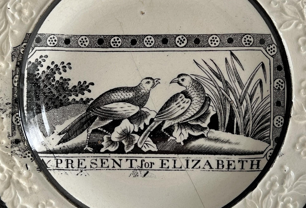 A Present For Elizabeth Antique Childs Reward Plate Nurseryware Circa 1820 RARE AF