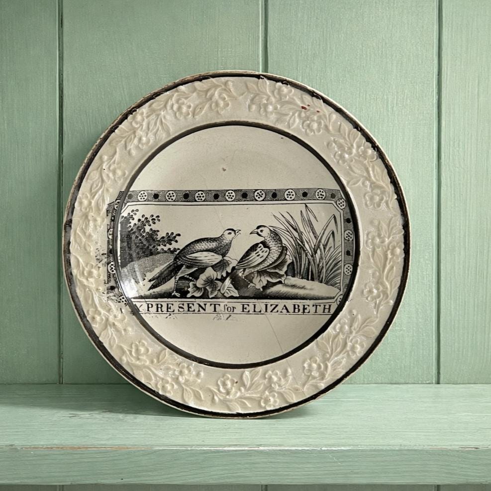 A Present For Elizabeth Antique Childs Reward Plate Nurseryware Circa 1820 RARE AF
