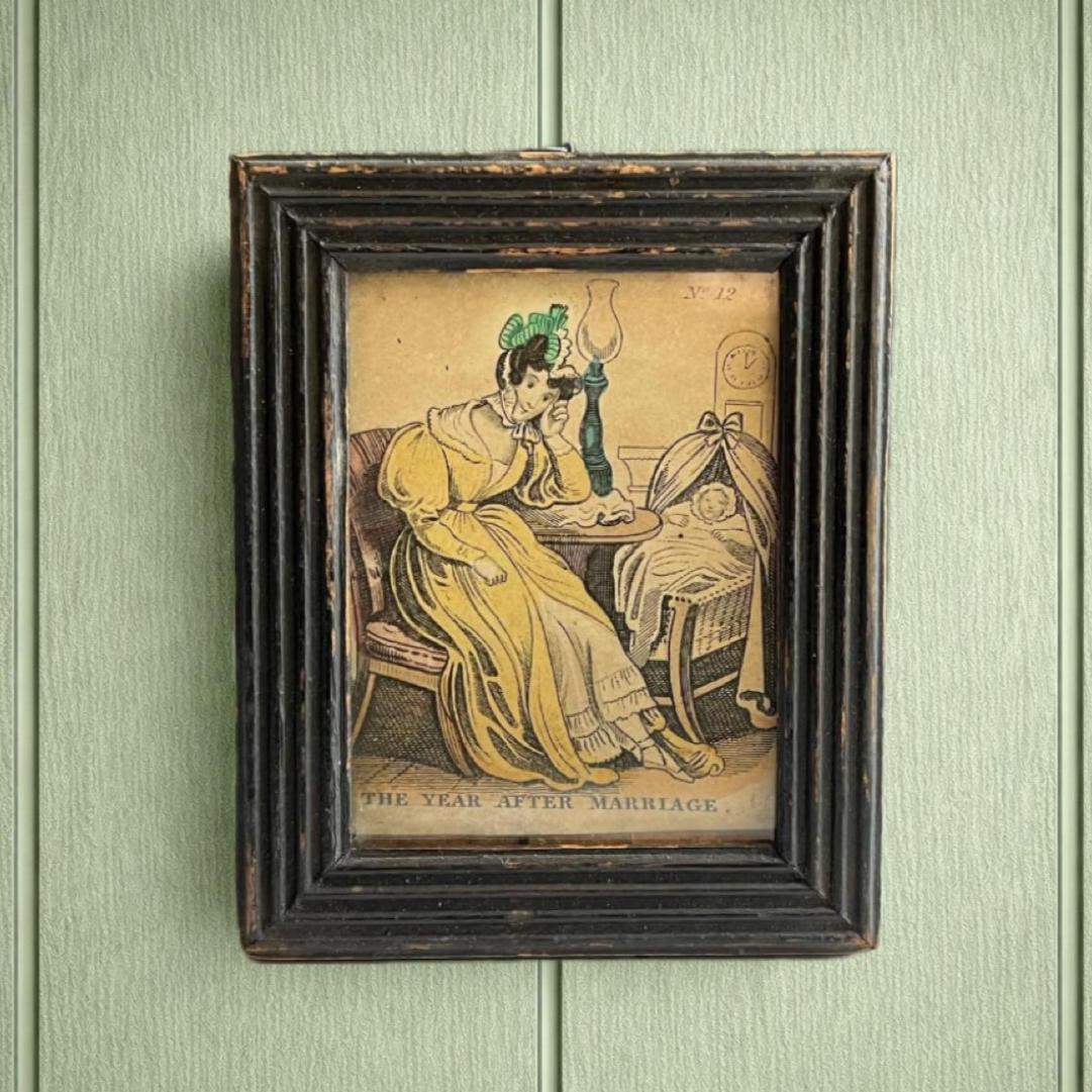 19th Century Miniature Cottage Print The Year After Marriage Newlywed C 1830