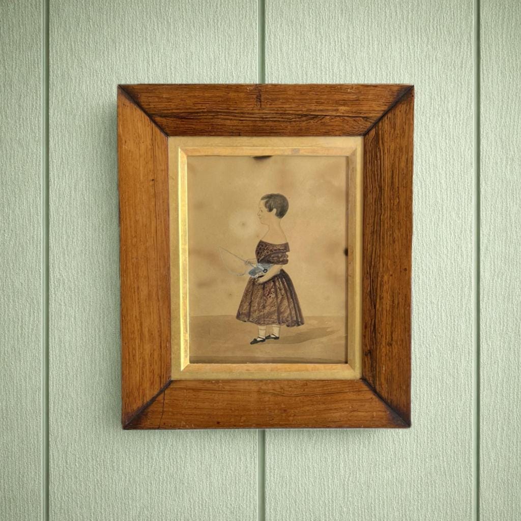 Antique Folk Art Painting Naïve School Portrait of A Boy William Allan 1842