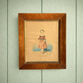 19th Century Folk Art Painting Watercolor Child Tartan Sash and Riding Crop Dated 1843
