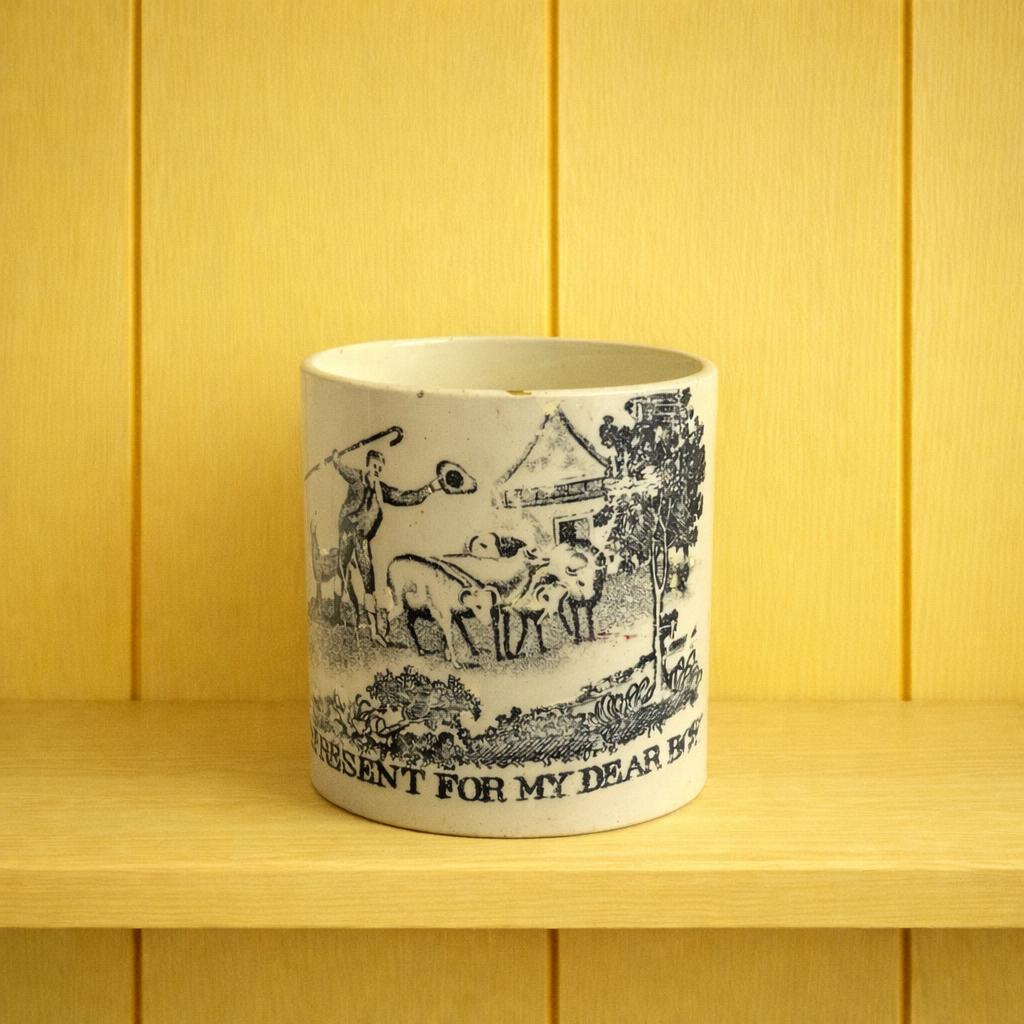 RARE Miniature Mug A Present For My Dear Boy Creamware Cows English C 1810