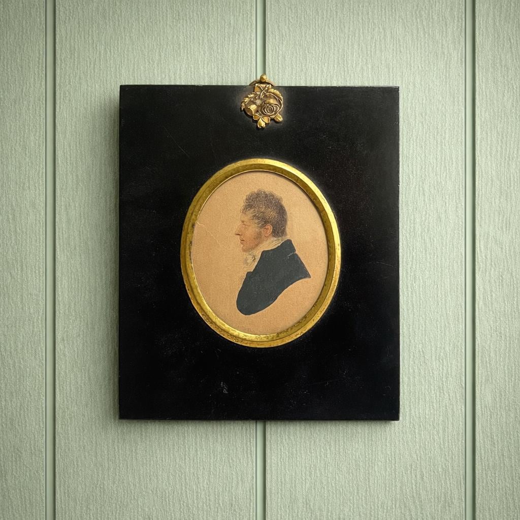 Antique Regency Painting Portrait Miniature Gentleman Circa 1810 AF